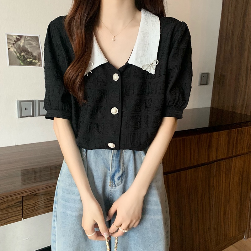 Áo sơ mi nữ kiểu dáng Hàn Quốc tiểu thư bánh bèo đẹp tay ngắn công sở ASM003