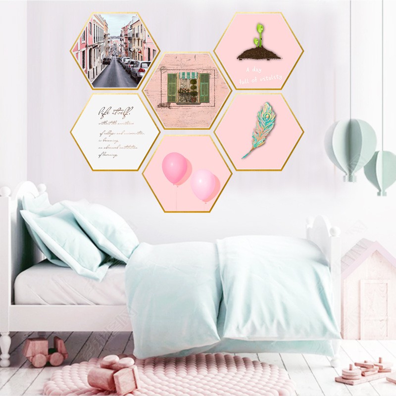 Bộ Tranh Decal Trang Trí Dán Tường 6 Khung Ảnh Hình Tứ Giác T09