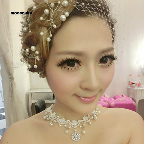 Vòng cổ choker bằng ren đính đá và ngọc trai giả sang trọng dành cho nữ