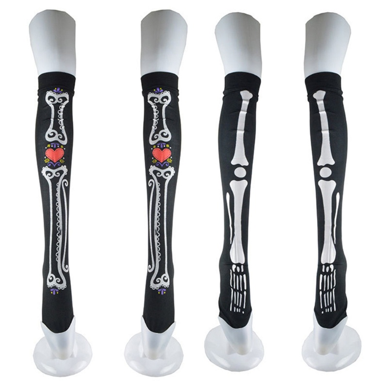 Xiangbao Vớ Dài Đến Đầu Gối In Hình Bộ Xương Hóa Trang Halloween Harajuku Gothic Cho Nữ