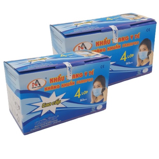 2 HỘP Khẩu trang y tế 4 lớp kháng khuẩn Famapro ( 50 cái/ hộp)