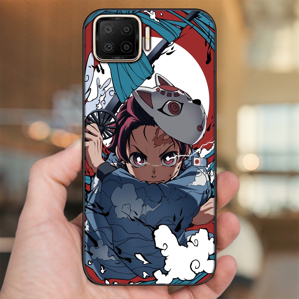 Ốp lưng Oppo A73, A93 4G viền đen in hình Tanjiro Kimetsu No Yaiba