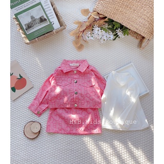 Set váy + áo bé gái dễ thương, set 3 chi tiết áo cotton phối set kaki vec ngoài size 12-22kg