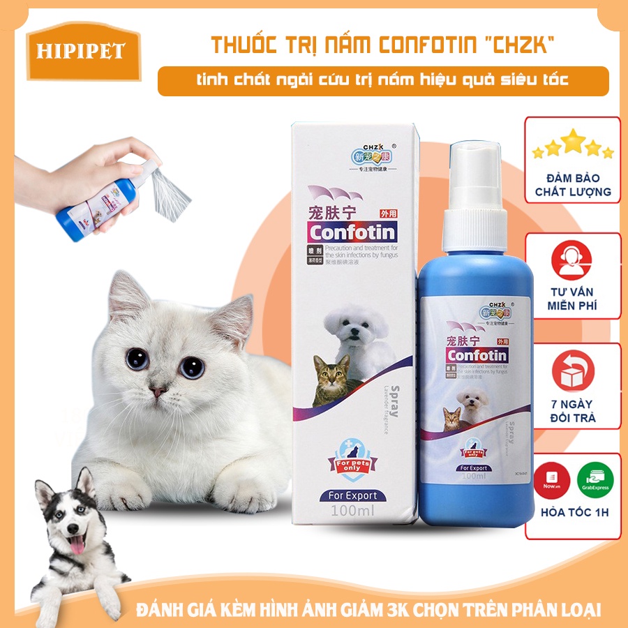 Thuốc trị nấm cho mèo chó CHZK CONFOTIN - 100ML- tinh chất ngải cứu kháng viêm và mau lành vết thương csp30