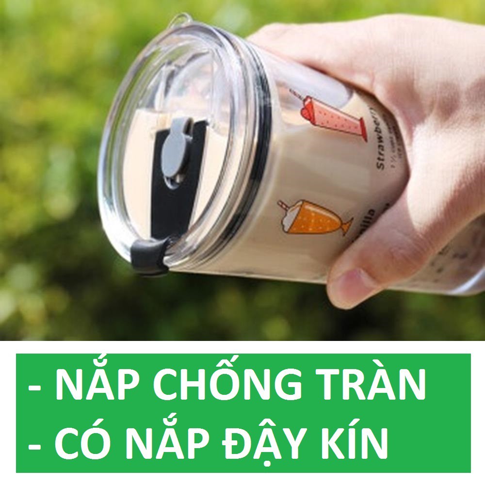 Ly thủy tinh chịu nhiệt nóng lạnh Nắp giữ cách nhiệt kèm Ống hút 400ml Kami22013.22024 | BigBuy360 - bigbuy360.vn