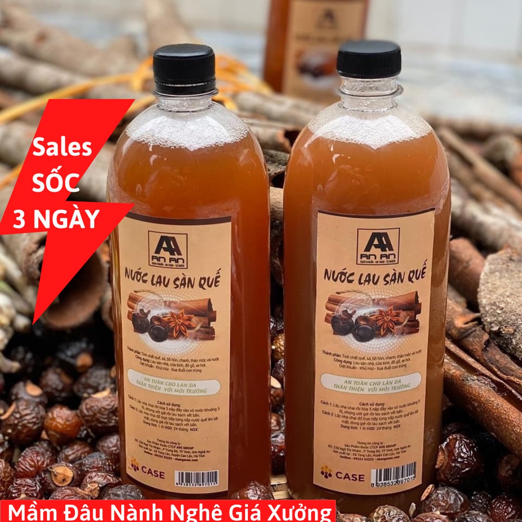 1 lít Nước Lau Sàn Hữu Cơ Organic Quế An An, Bồ Hòn, Chanh Sả, Xua Đuổi Muỗi Côn Trùng, Không Chất Tẩy Rửa, An Toàn Da