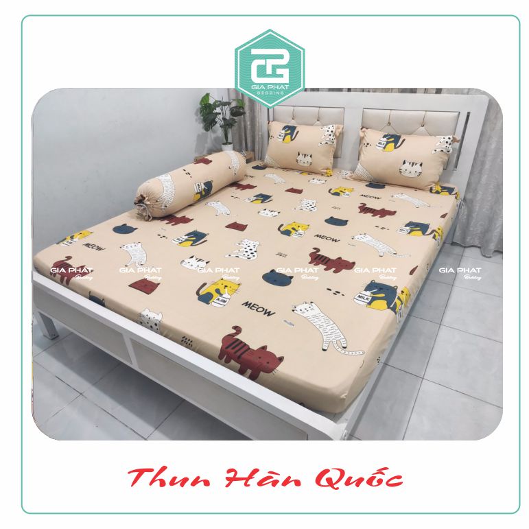 Bộ Ga Gối Thun Lạnh Hàn Quốc  họa tiết Mèo Con