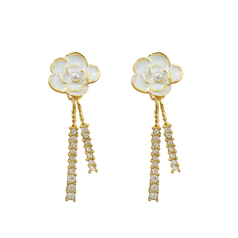 Bông Tai Mạ Bạc 925 Dáng Dài Đính Ngọc Trai Phối Tua Rua Phong Cách Retro Thời Trang