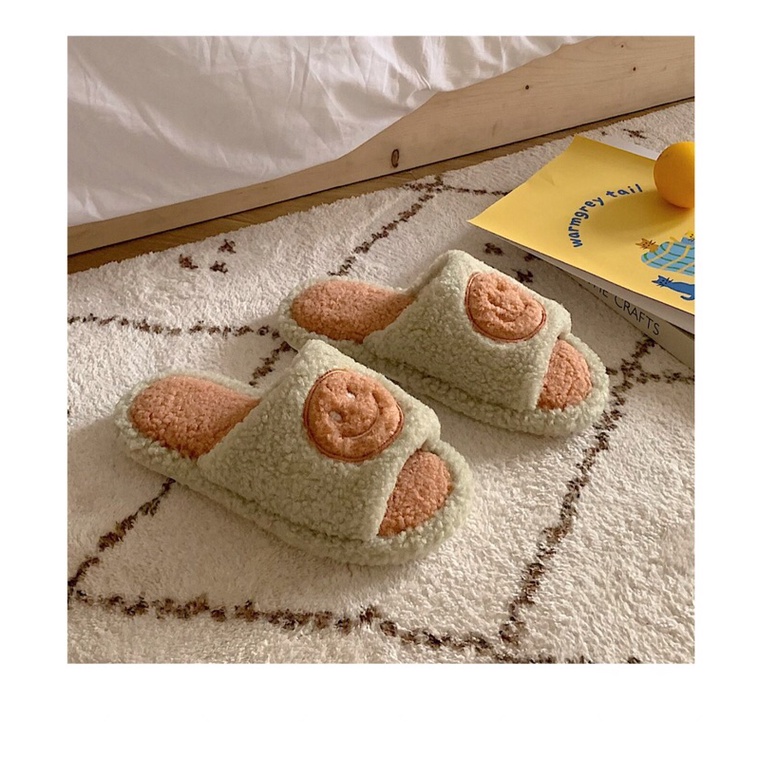 Dép bông hở mũi hình mặt cười xinh xắn đi trong nhà