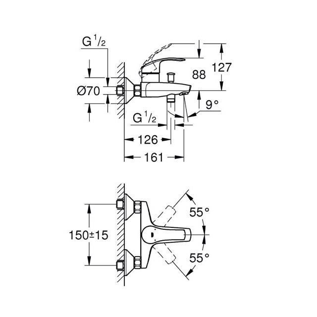 Củ sen tắm Grohe 33300002, bộ trộn nóng lạnh, chính hãng