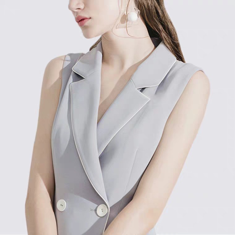 Đầm xoè nữ cổ vest màu xám | BigBuy360 - bigbuy360.vn