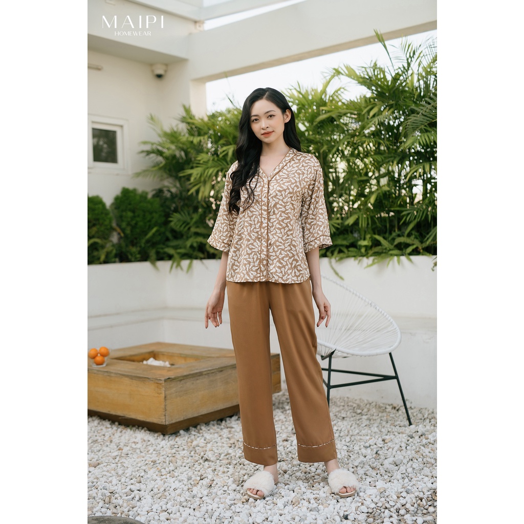 Đồ bộ mặc nhà Lilac chất liệu lụa mềm mại, phối họa tiết cực xinh cho nàng, thiết kế by MAIPI