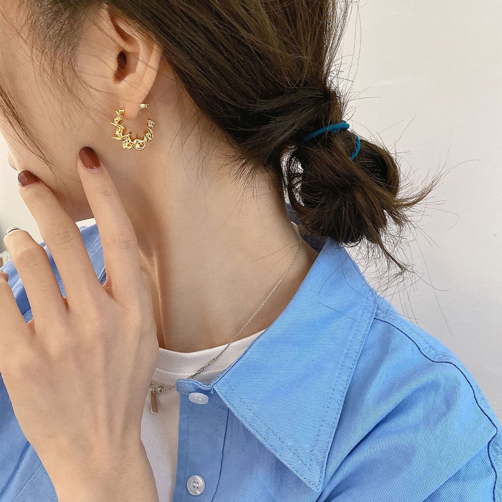 Bông Tai Bạc 925 Hình Chữ C Phong Cách Hàn Quốc Thời Trang Mùa Đông Cho Nữ