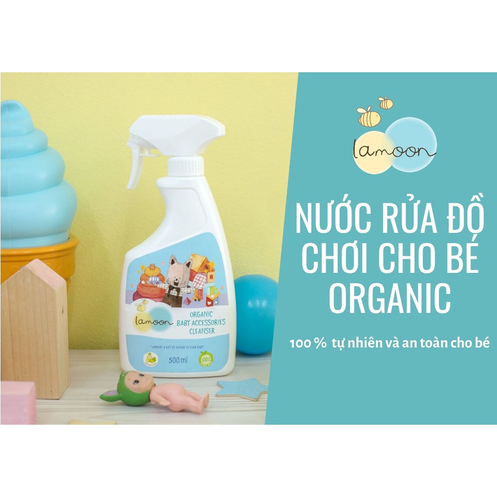 Nước rửa đồ chơi Organic cho bé Lamoon - Bình 500ml