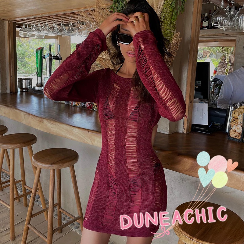 Đầm dệt kim DUNEA tay dài hở lưng quyến rũ thời trang dành cho nữ