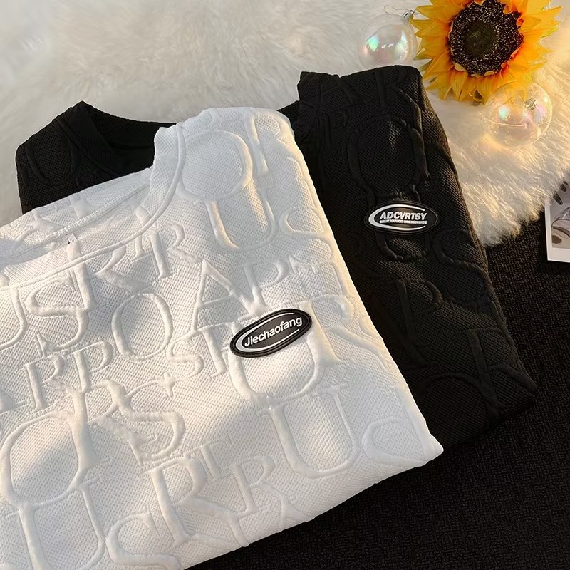 Áo Sweater Cổ Tròn Dáng Rộng Dập Nổi Họa Tiết Chữ Thời Trang Xuân Thu Cho Nam