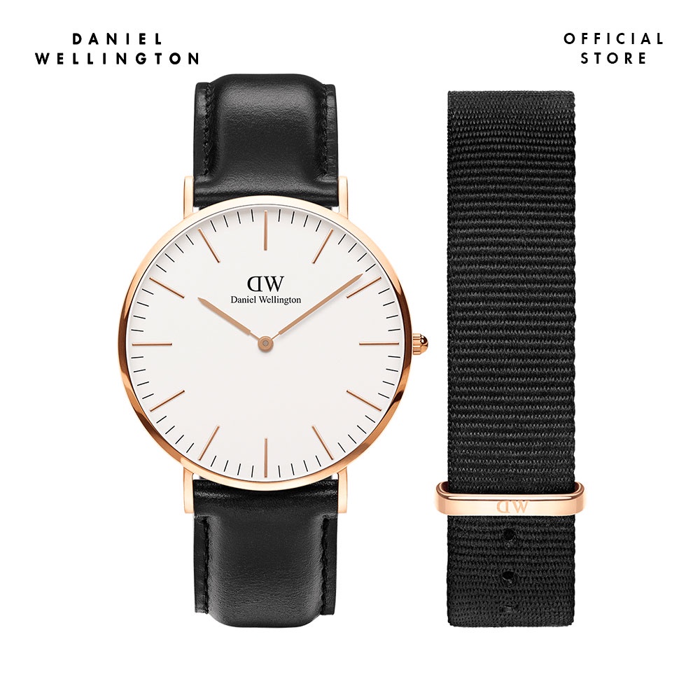 Đồng hồ Nam Daniel Wellington dây da, vải nato - Classic Combo 40mm DW00500002