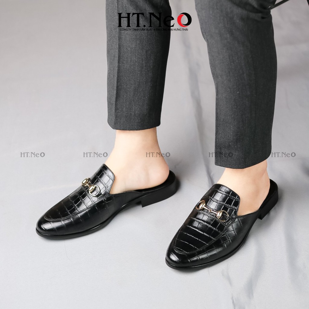 Sục nam da bò thật - Giày sục nam đẹp HT.NEO Da bò thật dập vân đường nét chi tiết nam tính, sang trọng và quý phái S002