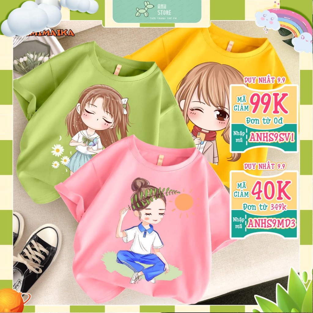 Áo Cộc Tay Áo Phông Cho Bé Gái Từ 12Kg Đến 32Kg Hình ChiBi Cute Dễ Thương Thời Trang Trẻ Em Anh Store
