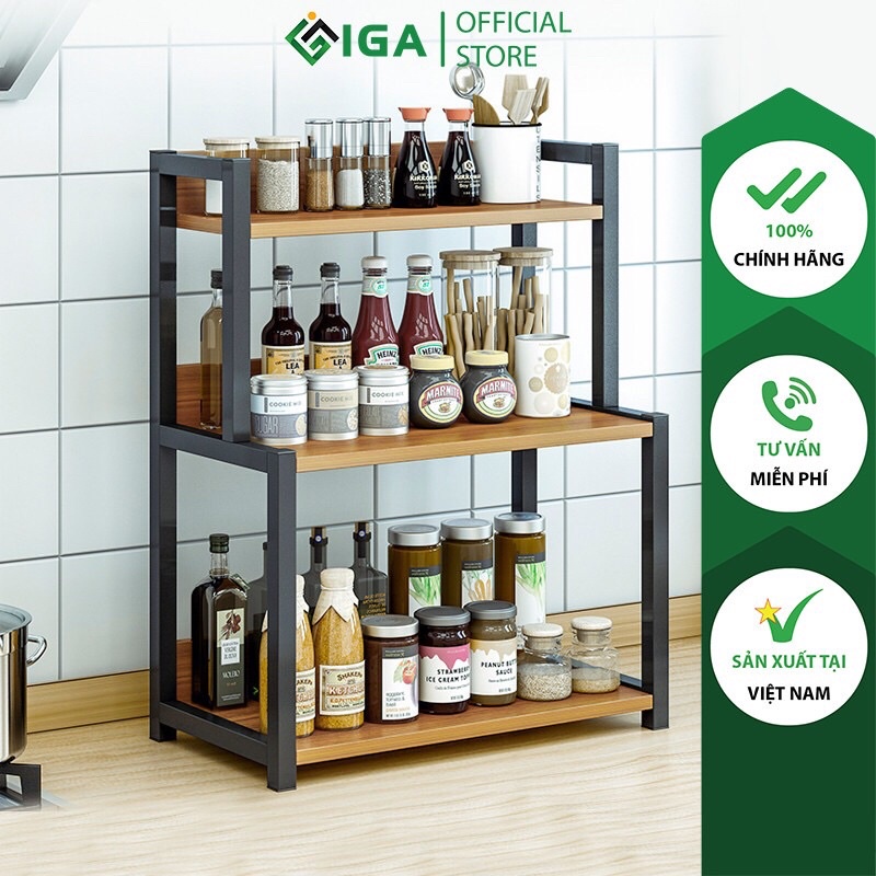 Kệ Gia Vị Để Bàn Nhà Bếp 3 tầng - Kệ Gia Vị Khung Sắt Sơn Tĩnh Điện GM04