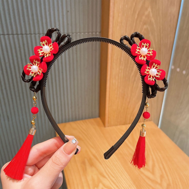 Băng Đô Cài Tóc Đính Bông Tua Rua Phong Cách Trung Hoa Cổ Điển Mừng Năm Mới Cho Bé