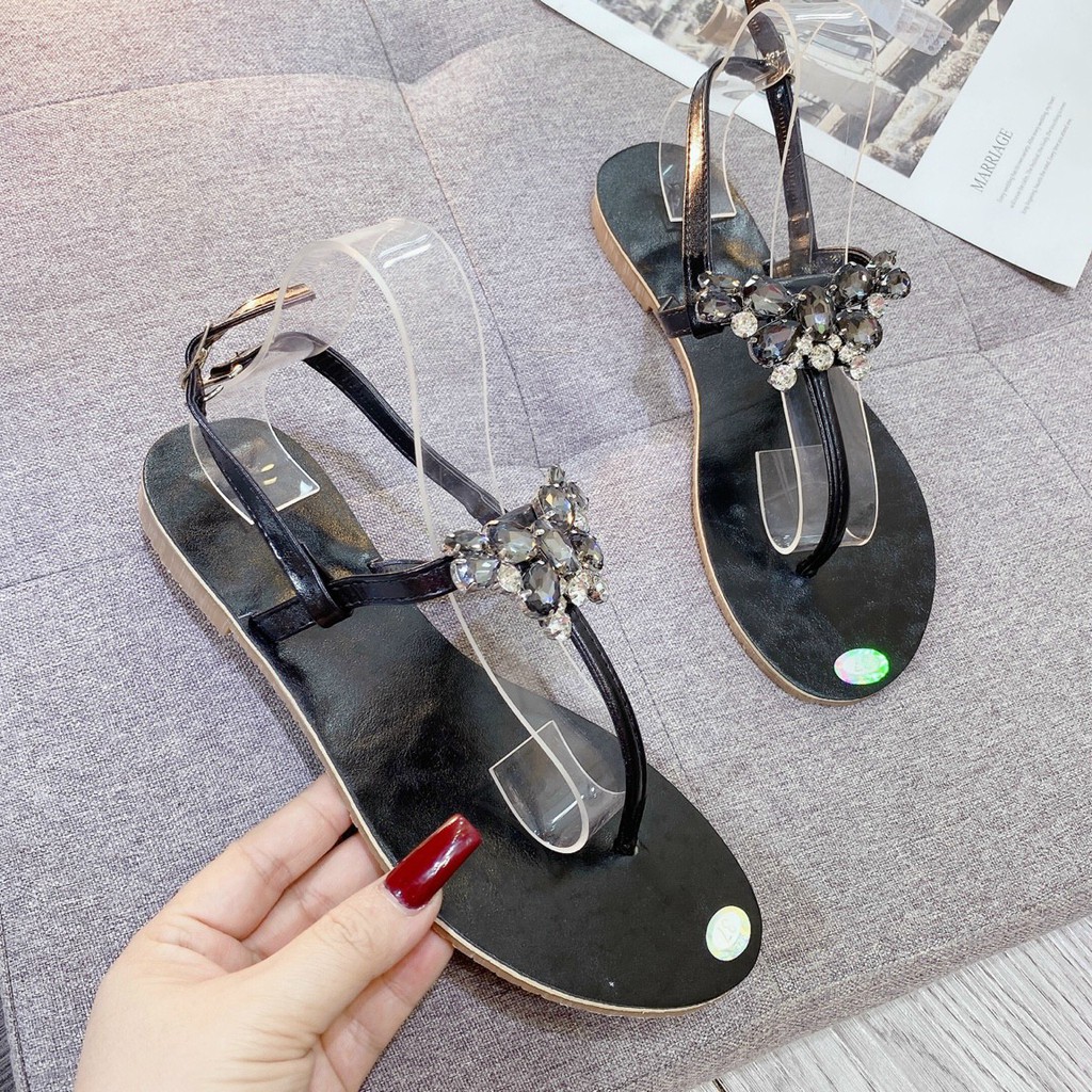 Sandal bệt xỏ ngón quai T bướm đá Siêu hót - Sandal xỏ ngón đế bằng Chile