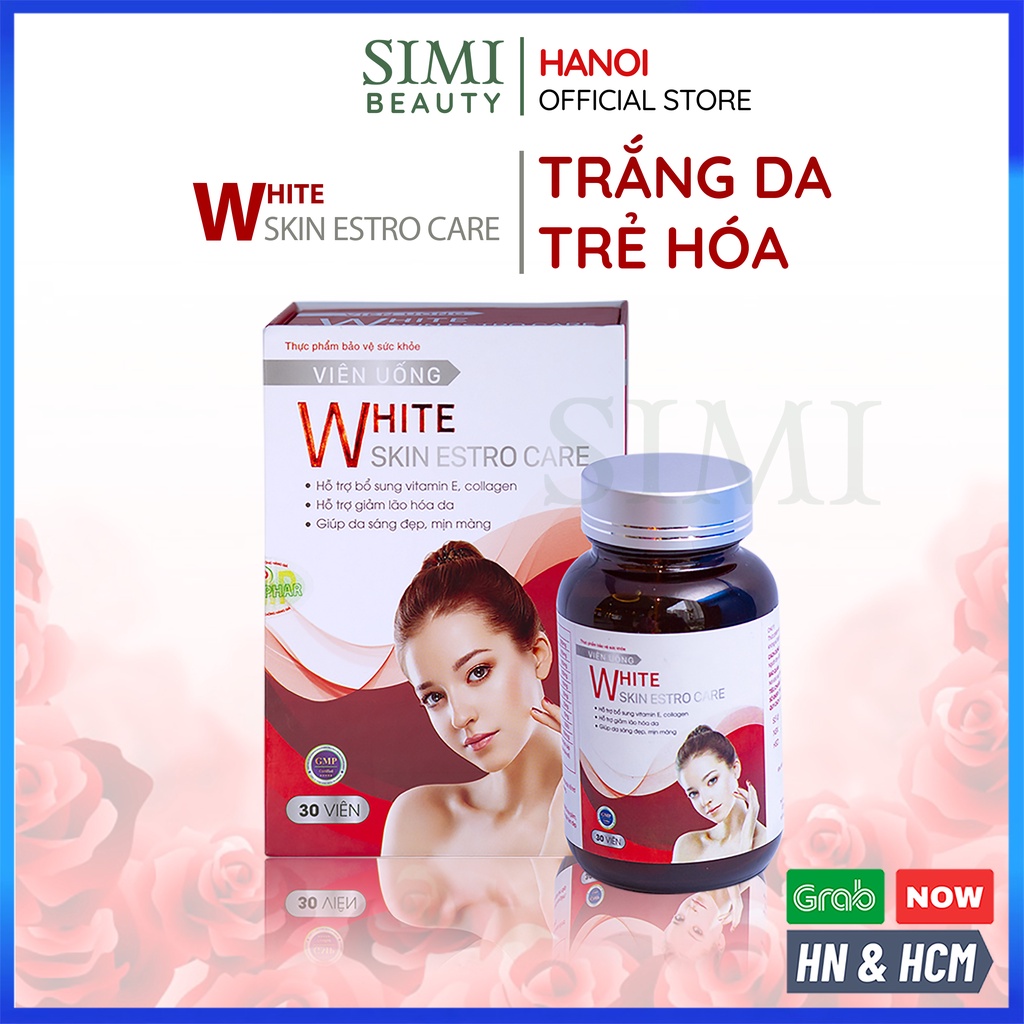 Viên uống trắng da White Skin Estro Care giảm lão hóa cấp ẩm dưỡng da mềm mịn mờ thâm nám tàn nhang tăng nội tiết tố nữ