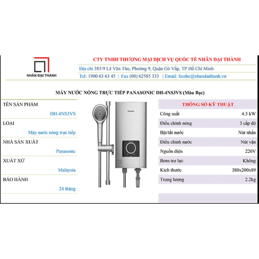 Máy nước nóng trực tiếp Panasonic DH-4NS3VS