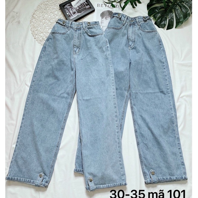 Quần baggy jean nữ M101 ✈️FREESHIP✈️ Quần baggy jean nữ lưng cao size đại kiểu lai gấp nút hàng VNXK bigsize 80kg 2KJean