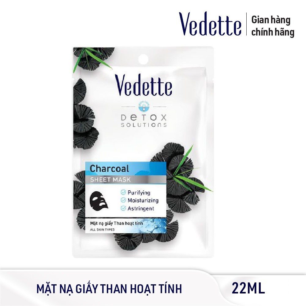 Combo 3 Mặt Nạ Giấy Than Hoạt Tính Vedette 22ml - Tươi Mát Và Sáng Khỏe Làn Da