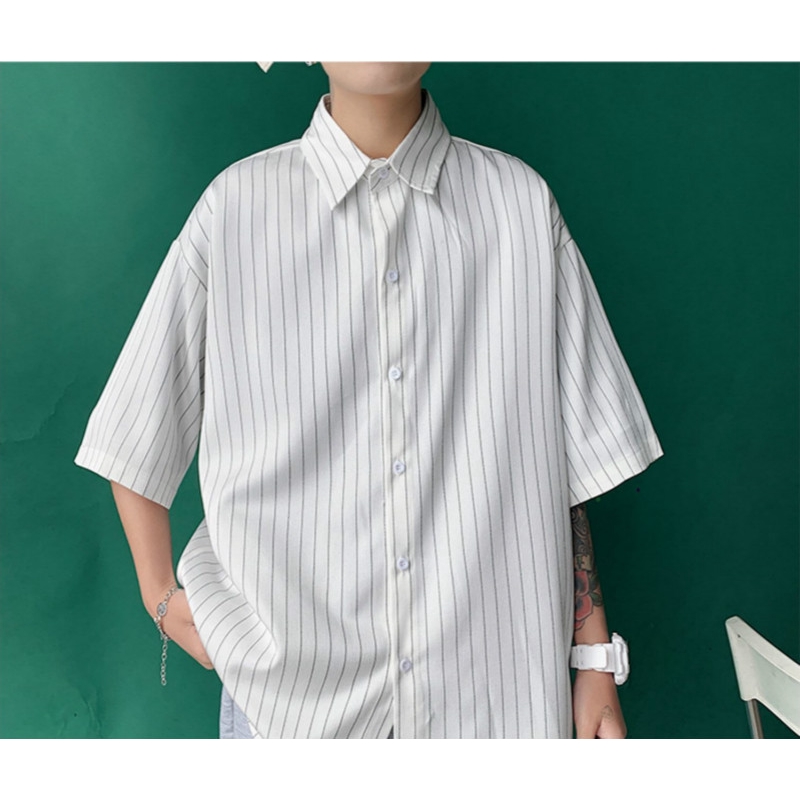 Áo sơ mi tay ngắn họa tiết kẻ sọc phong cách Hàn Quốc thời trang cho nam