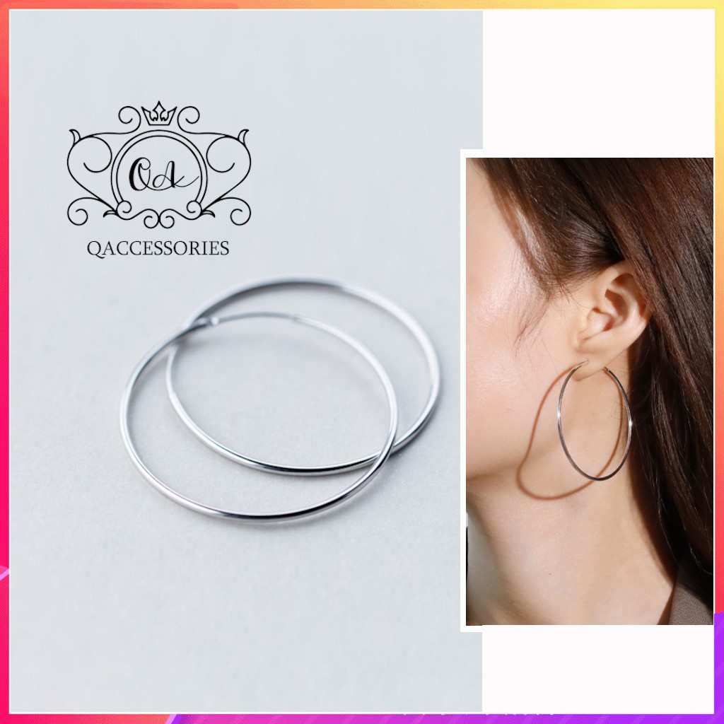 Khuyên tai bạc tròn bản to bông bạc nữ trơn big size chốt lẫy S925 HOOP Silver Earrings QA SILVER - KÈM ẢNH THẬT