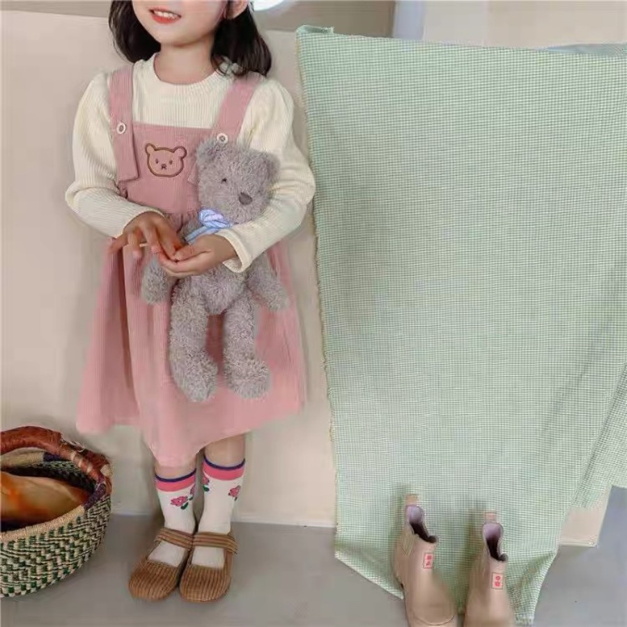 Set yếm nhung tăm kèm áo len tăm phong cách Hàn Quốc cho bé gái (8-22kg)