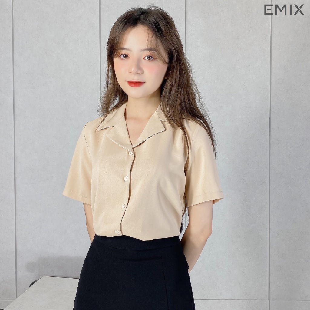 Áo sơ mi ngắn tay cổ vest EMIX màu be | BigBuy360 - bigbuy360.vn