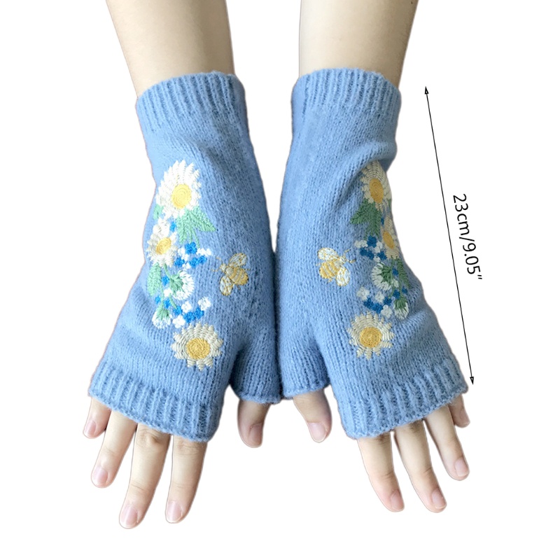 Găng Tay Hở Ngón Co Giãn Thêu Hoa Dễ Thương Dùng Khi Lái Xe