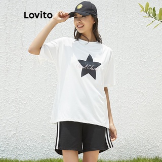 113XJ 15de-Áo thun Lovito in hình ngôi sao dáng rộng cỡ oversize L02016 (Gray/White)