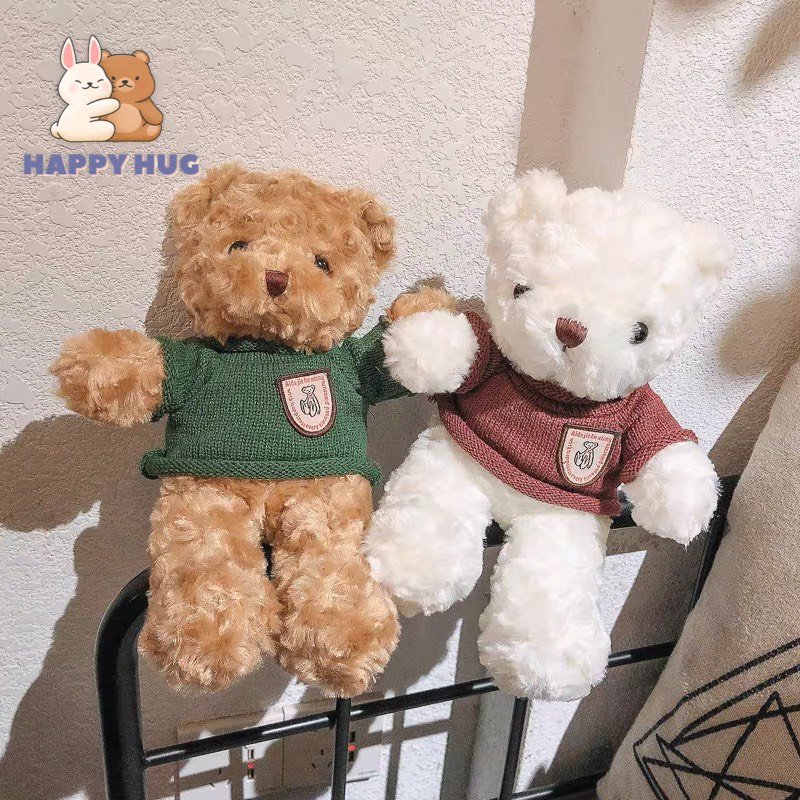 Gấu bông mini cute 25cm, gấu Teddy mặc áo len đáng yêu, thú nhồi bông dễ thương cho bé - Happy Hug