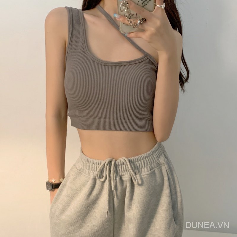 DUNEA Áo hai dây thiết kế mới không đồng đều thời trang dành cho nữ