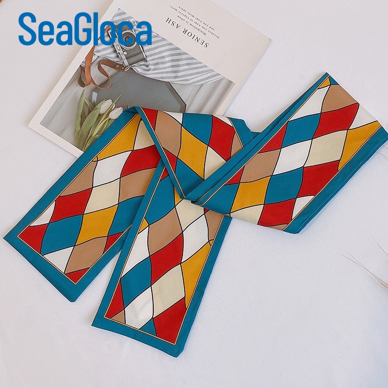 Dải lụa Seagloca in họa tiết dùng làm dây buộc tóc/ khăn quàng cổ thắt nơ cổ điển phong cách Pháp