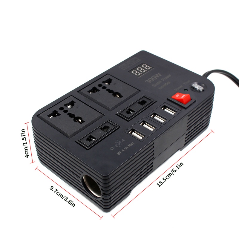 Bộ Chuyển Đổi Nguồn Điện 12V Sang 110V 300W Với 4 Cổng Sạc USB Cho Xe Hơi