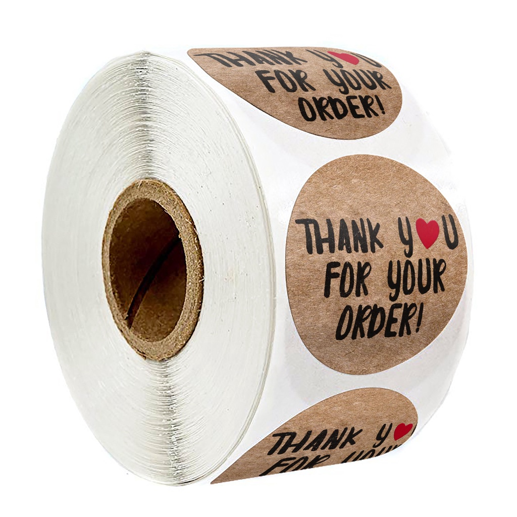 Bộ 500 miếng dán cảm ơn bằng giấy kraft trang trí quà tặng