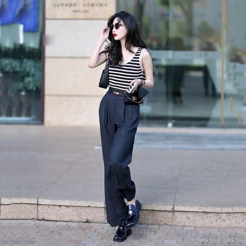 Áo Dệt Kim Sát Nách Hoạ Tiết Kẻ Sọc Thời Trang Mùa Hè Cho Phái Nữ