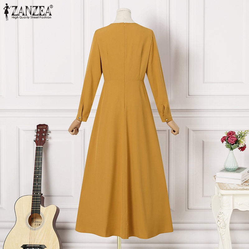 Đầm maxi ZANZEA tay dài in họa tiết hoa phong cách bohomian thời trang cao cấp cho nữ