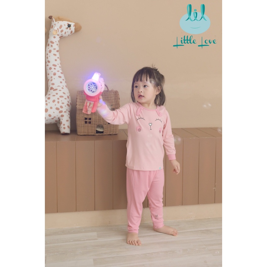 [CHÍNH HÃNG] Bộ tăm dài tay quần dài viền cổ phối 02 họa tiết động vật đáng yêu trẻ em Little Love