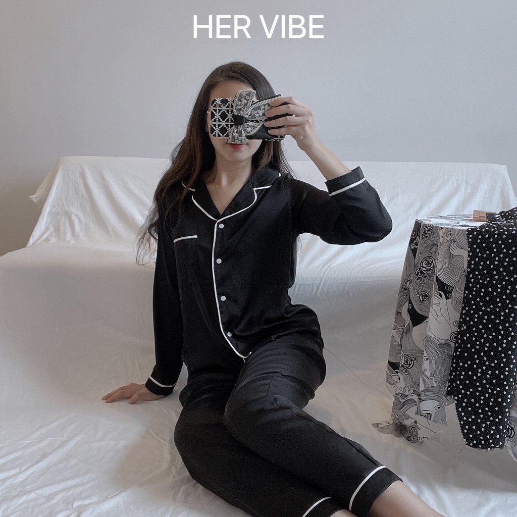 Bộ đồ nữ lụa pijama thu dáng dài quần áo ngủ ullazang xinh bộ ngủ pyjama màu trơn lụa quần dài tay dài nhiều màu | BigBuy360 - bigbuy360.vn