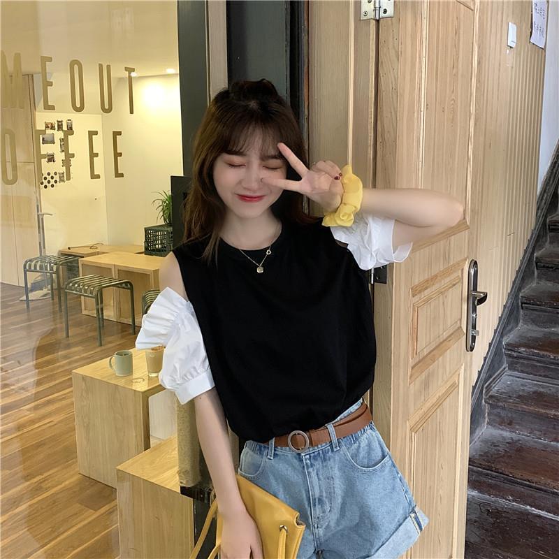 Áo Kiểu Chiffon Tay Ngắn Hở Vai Dáng Rộng Thời Trang Cho Nữ