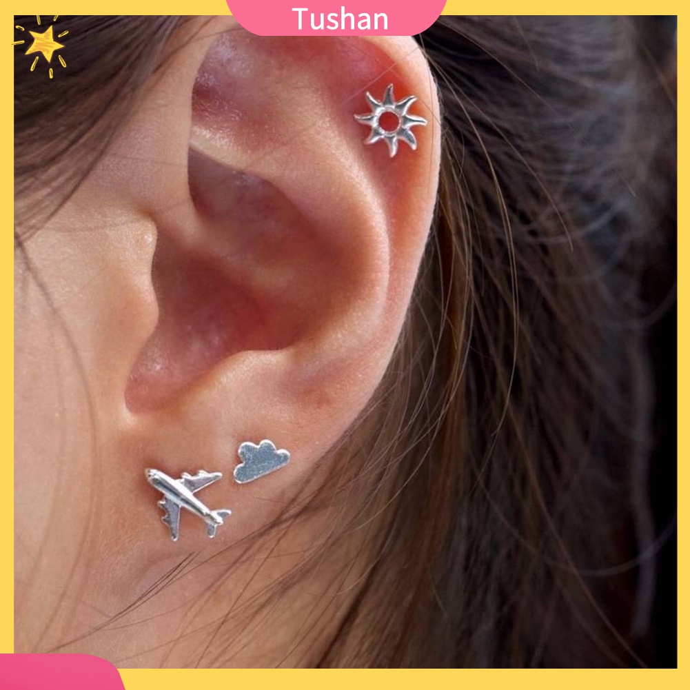 Bộ 3 Khuyên Tai Hình Đám Mây / Mặt Trời / Máy Bay Thời Trang Cho Nữ