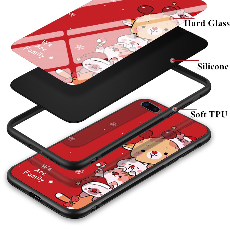 Ốp lưng OPPO Find x x2 Neo Lite F9 F11 Pro F1s F15 Case Cartoon Red Christmas Elk Hard Tempered Glass Cover Ốp OPPO F5 YOUTH F7 F1 F3 Lite Protection Phone casing Bao da