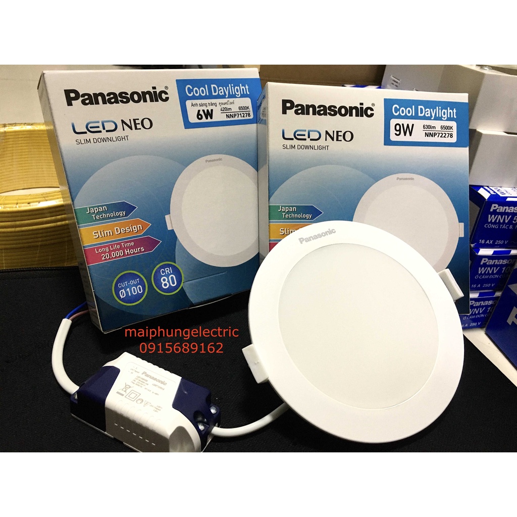 Đèn LED âm trần Panasonic 6W 9W tròn phi 100 (ÁNH SÁNG TRẮNG) hàng chính hãng