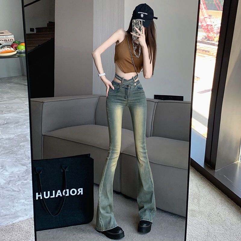 Quần Jeans Nữ Lưng Cao Ống Loe Thời Trang